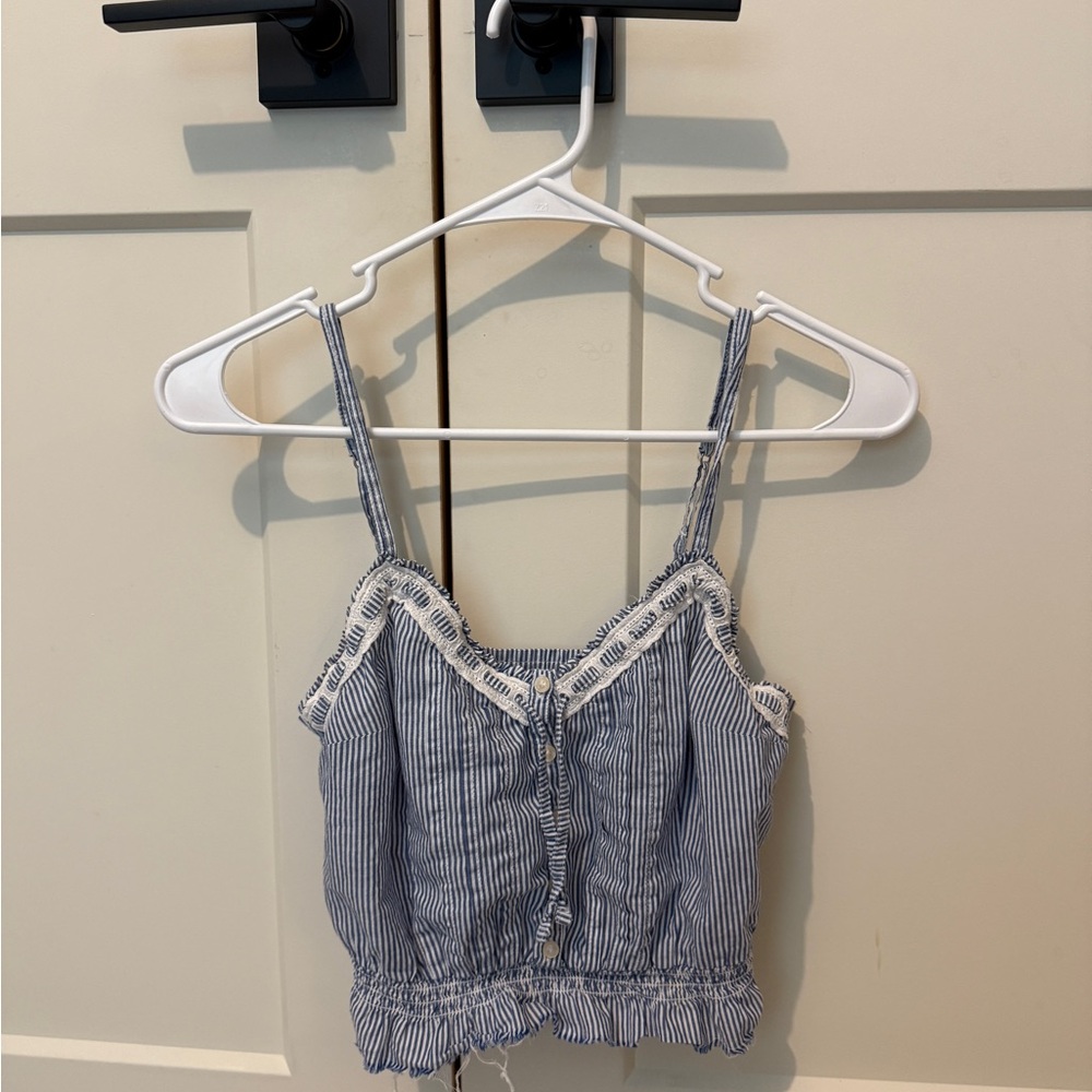 Hollister Blue and White Striped Tank Top